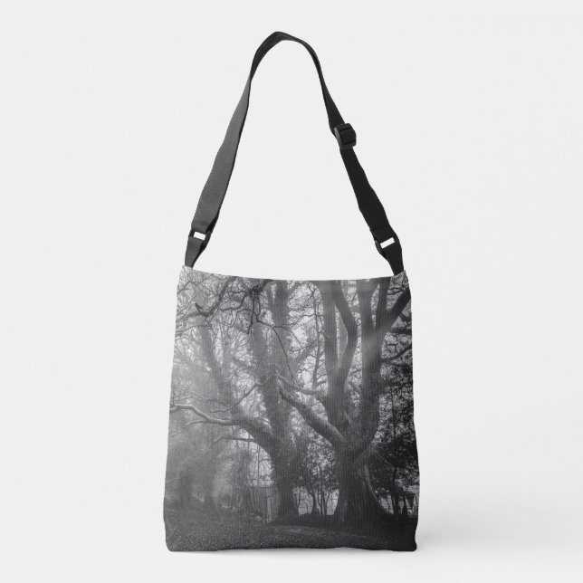Spooky Forest Black and White Photography Crossbody Bag (Back)