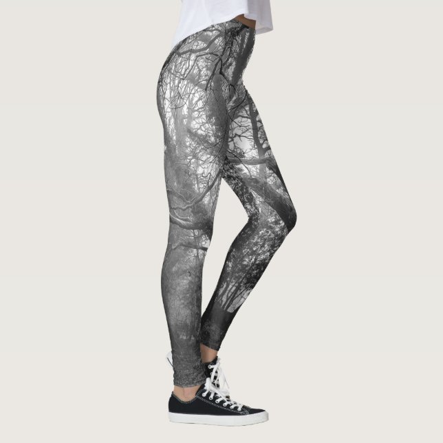 Spooky Forest Black and White Photography Leggings (Right)