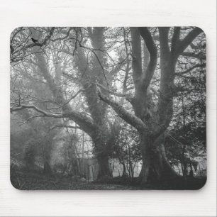 Spooky Forest Black and White Photography Mouse Pad