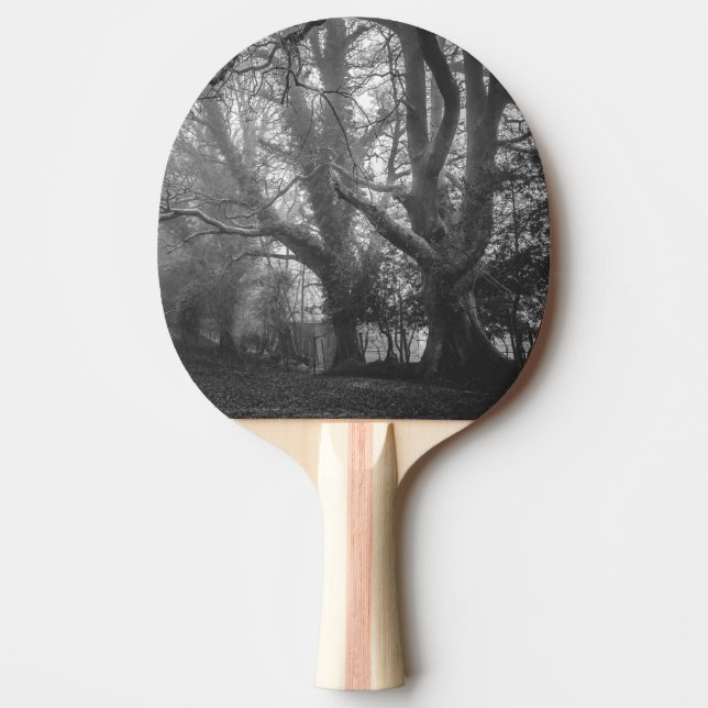 Spooky Forest Black and White Photography Ping Pong Paddle (Front)