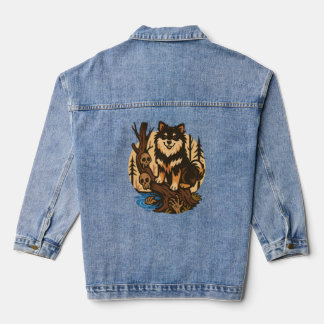 Spooky Forest Dog with Skulls Horror Art Denim Jacket