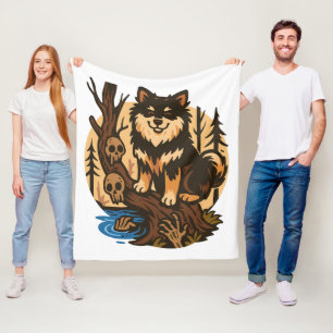 Spooky Forest Dog with Skulls Horror Art Fleece Blanket