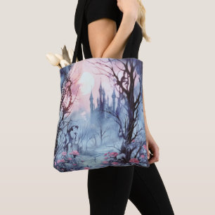 Spooky Forest Full Moon Blue and Pink Halloween Tote Bag