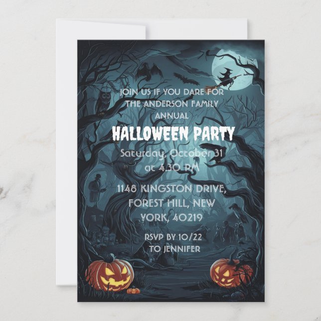 Spooky Forest Pumpkin Halloween Party Invitation (Front)