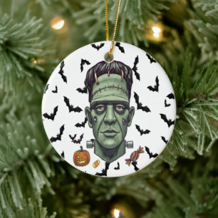 Spooky Frankenstein Graphic Creepy Cute Halloween Ceramic Ornament