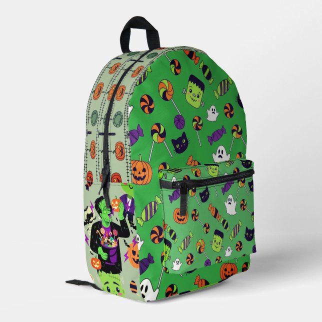 Spooky Frankenstein Vibes Funny Creepy Monster Printed Backpack (Back Corner Left)