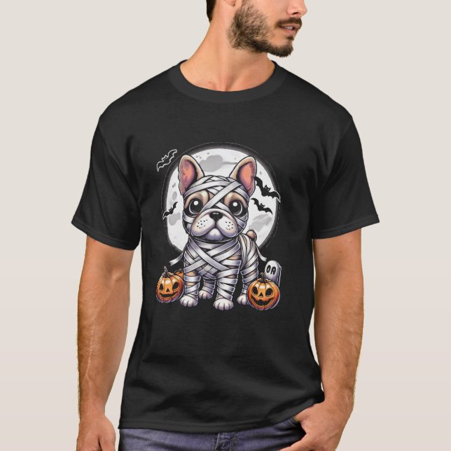 Spooky French Bulldog Mummy Full Moon Halloween Do T-Shirt (Front)