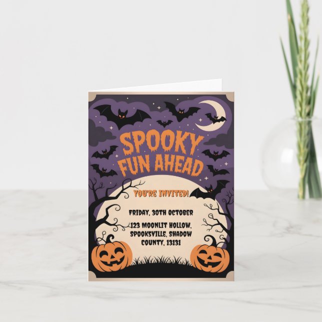 Spooky Fun Ahead Halloween Party  Invitation (Front)