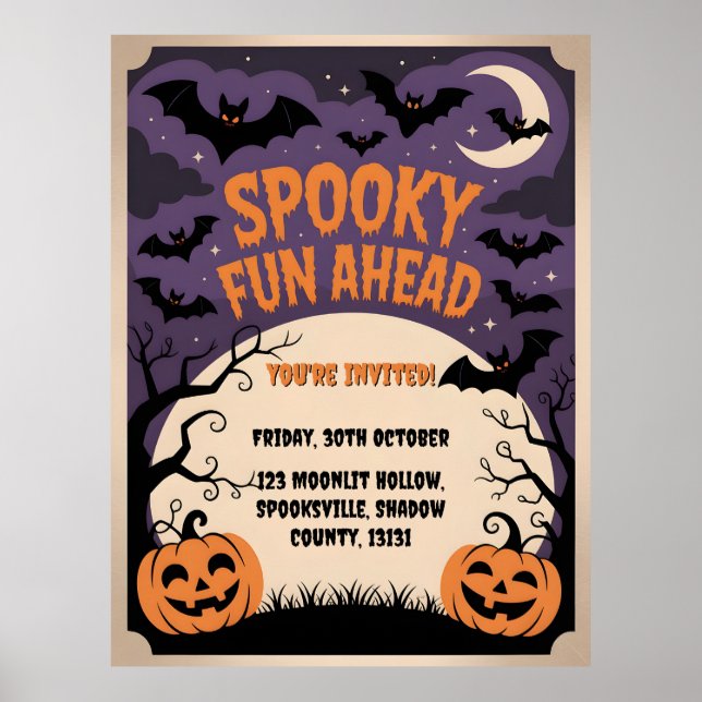 Spooky Fun Ahead Halloween Party  Poster (Front)