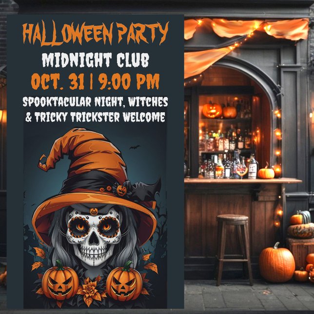 Spooky Fun Design Haunting Decor Festive Details Banner (Halloween pumpkin sugar skull party banner for restaurants and families. )