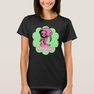 Spooky Fun Grim Reaper Pink & Green T-Shirt