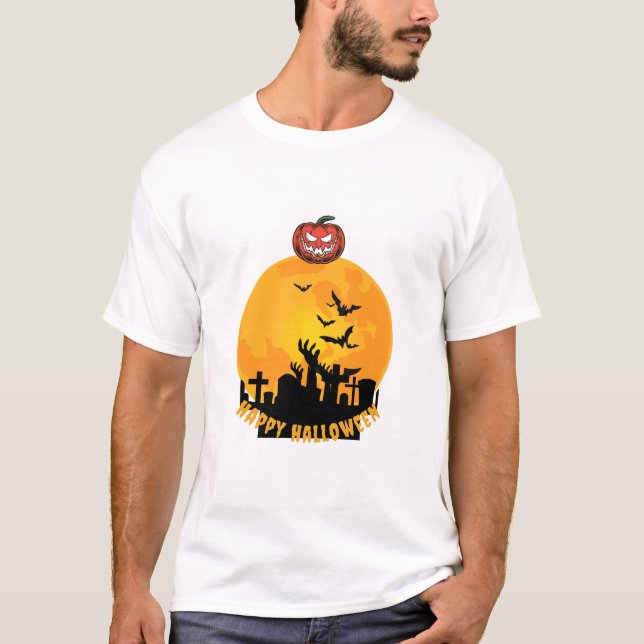 Spooky & Fun Halloween T-Shirt – Pumpkins, Cats, (Front)