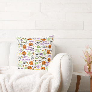 Spooky & Fun Pumpkin - Colorful Halloween Pattern  Cushion