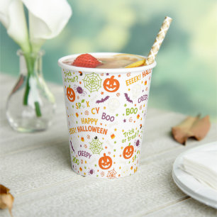 Spooky & Fun Pumpkin - Colorful Halloween Pattern Paper Cups