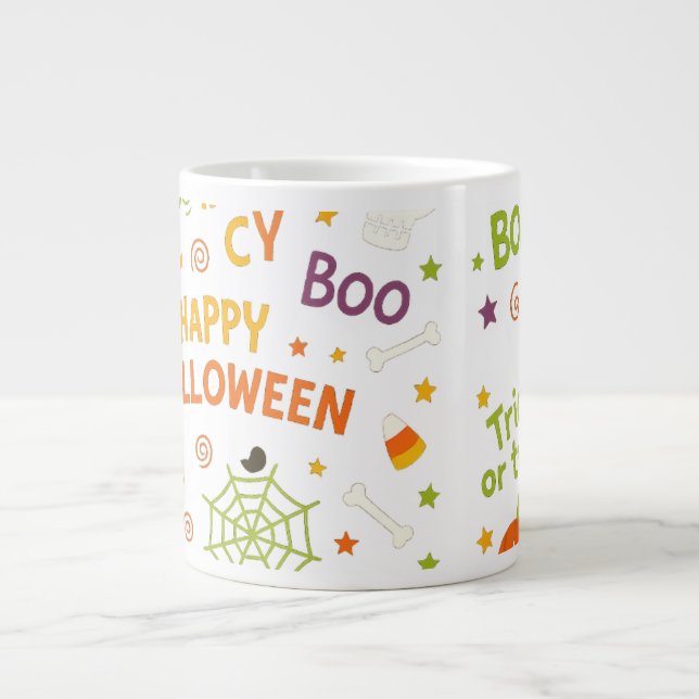 Spooky & Fun Pumpkin - Colourful Halloween Pattern Large Coffee Mug (Front)