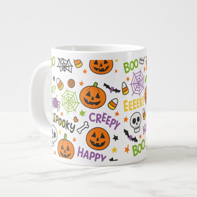 Spooky & Fun Pumpkin - Colourful Halloween Pattern Large Coffee Mug (Front Left)
