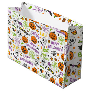 Spooky & Fun Pumpkin - Colourful Halloween Pattern Large Gift Bag
