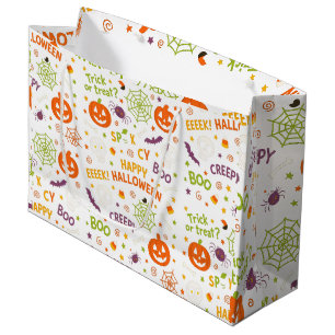 Spooky & Fun Pumpkin - Colourful Halloween Pattern Large Gift Bag