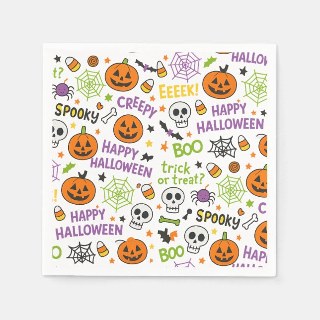 Spooky & Fun Pumpkin - Colourful Halloween Pattern Napkin (Front)