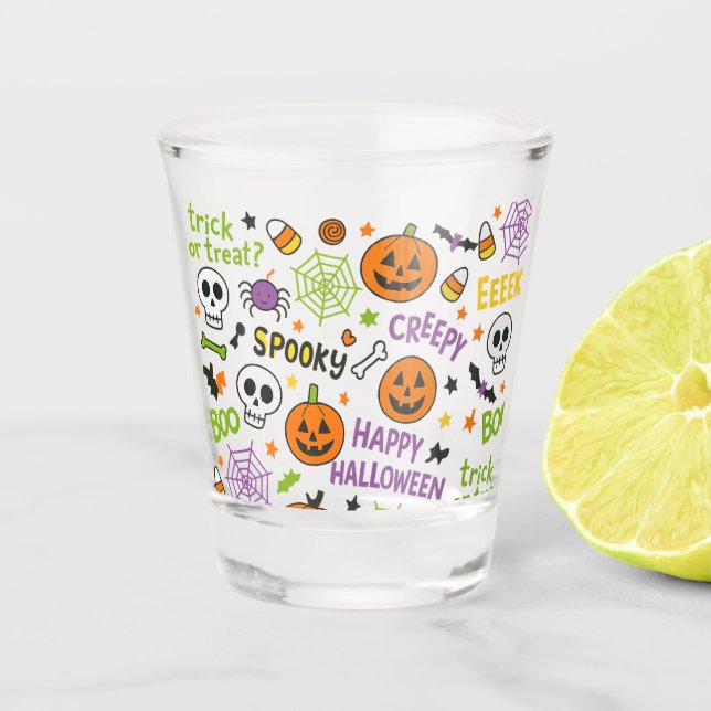 Spooky & Fun Pumpkin - Colourful Halloween Pattern Shot Glass (Front)