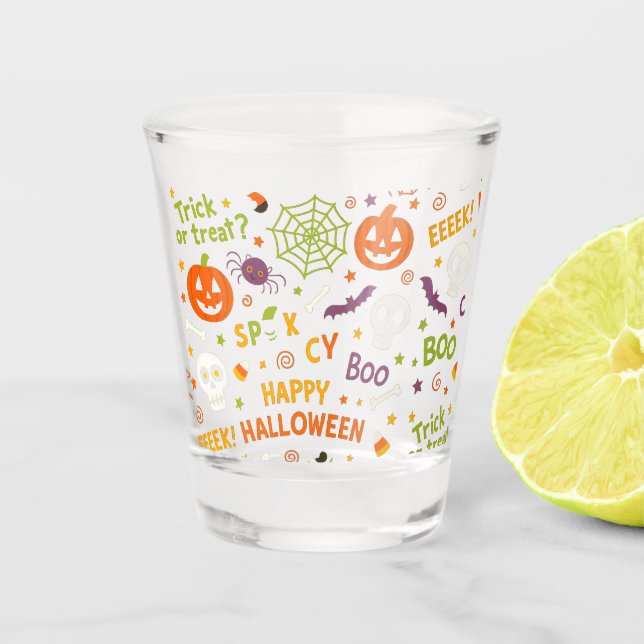 Spooky & Fun Pumpkin - Colourful Halloween Pattern Shot Glass (Front)