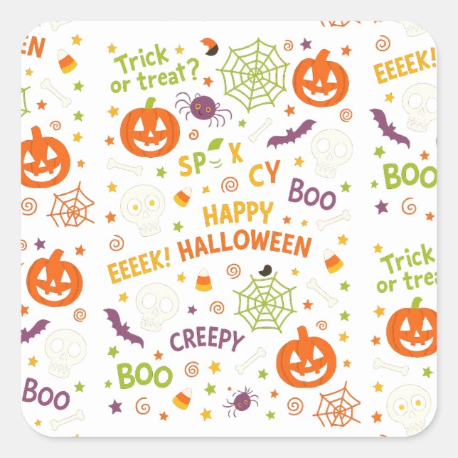 Spooky & Fun Pumpkin - Colourful Halloween Pattern Square Sticker (Front)