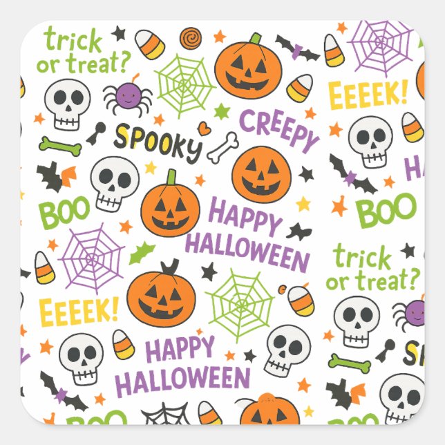 Spooky & Fun Pumpkin - Colourful Halloween Pattern Square Sticker (Front)