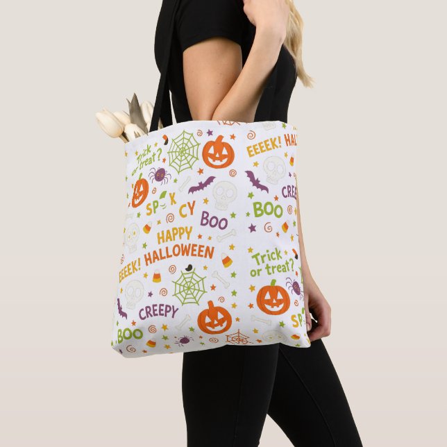 Spooky & Fun Pumpkin - Colourful Halloween Pattern Tote Bag (Close Up)