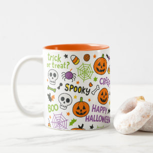 Spooky & Fun Pumpkin - Colourful Halloween Pattern Two-Tone Coffee Mug
