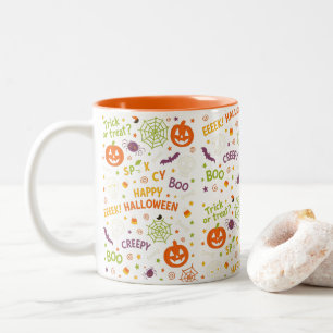 Spooky & Fun Pumpkin - Colourful Halloween Pattern Two-Tone Coffee Mug