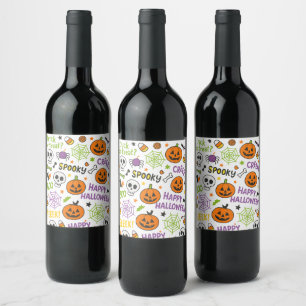 Spooky & Fun Pumpkin - Colourful Halloween Pattern Wine Label