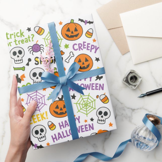 Spooky & Fun Pumpkin - Colourful Halloween Pattern Wrapping Paper (Gifting)