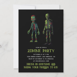 Spooky funny green black zombie party. Halloween Invitation