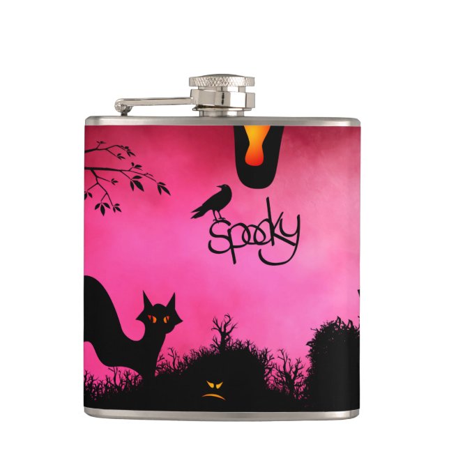 Spooky, funny halloween design hip flask (Front)