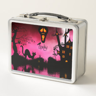 Spooky, funny halloween design metal lunch box