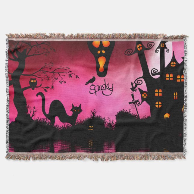Spooky, funny halloween design throw blanket (Front)
