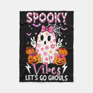 Spooky Funny Vibes Halloween Ghouls Cute Boo Bow T Fleece Blanket