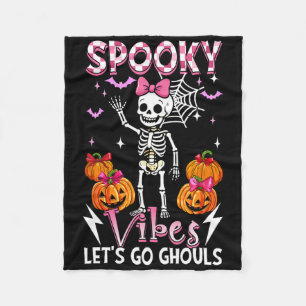 Spooky Funny Vibes Halloween Ghouls Cute Skeleton Fleece Blanket