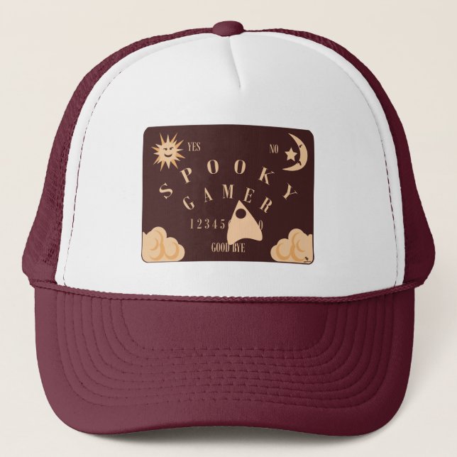 Spooky Gamer Fun Boardgame Slogan Trucker Hat (Front)