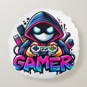 Spooky Gaming – Halloween Gamer Ghost Controller D Round Cushion