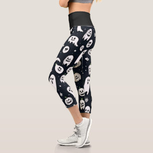 Spooky Ghost and Pumpkin Halloween Capri Leggings