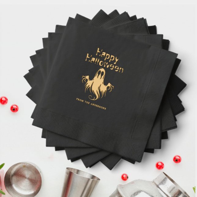 Spooky Ghost Black Halloween Party  Foil Napkins (Creator Uploaded)