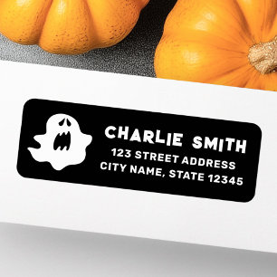 Spooky ghost black Halloween return address Label