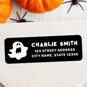 Spooky ghost black Halloween return address Label