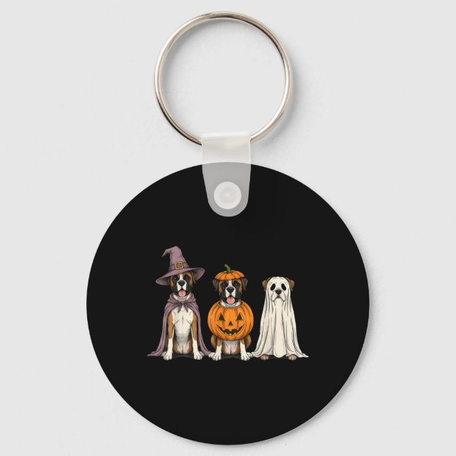 Spooky Ghost Boxer Dog Lover Pumpkin Halloween Key Ring (Front)