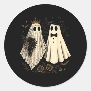 Spooky Ghost Bride and Groom Halloween Wedding Classic Round Sticker