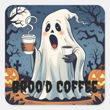 Spooky ghost Broo'd coffee Halloween Cafe sticker