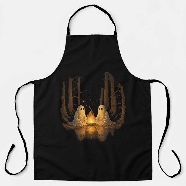Spooky Ghost Campfire Night Forest Art - Halloween Apron (Front)