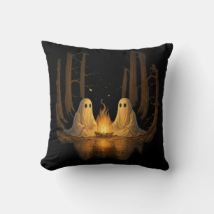 Spooky Ghost Campfire Night Forest Art - Halloween Cushion