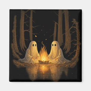 Spooky Ghost Campfire Night Forest Art - Halloween Magnet